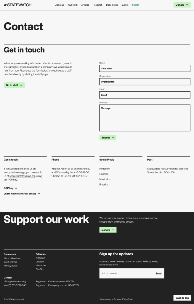 Contact columns — Figma (full Contact page for context)